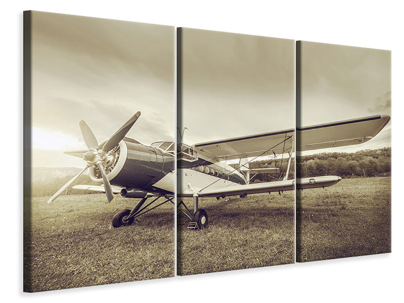 3-piece-canvas-print-nostalgic-aircraft-in-retro-style