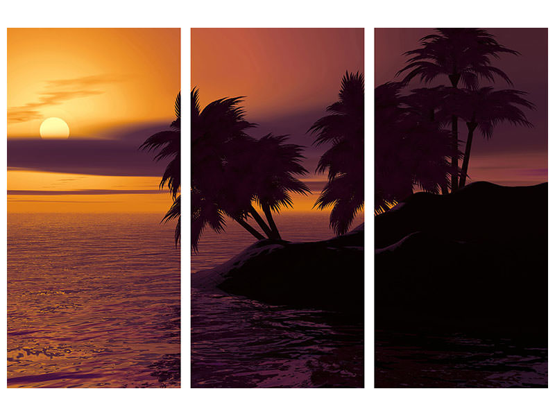 3-piece-canvas-print-the-lonely-island-in-the-sunset