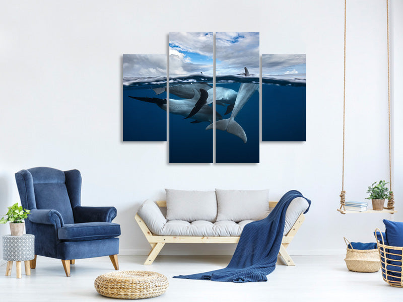 4-piece-canvas-print-pod-of-dolphin-at-the-surface