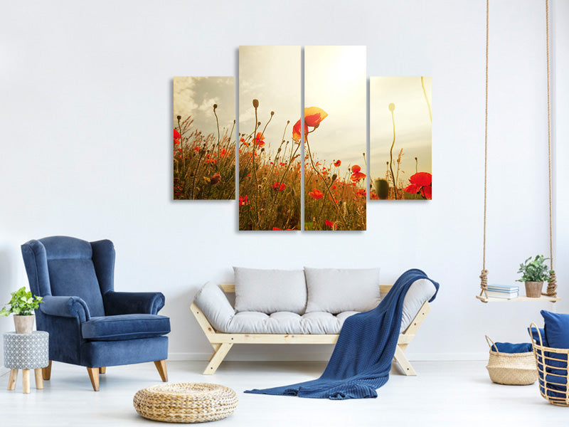 4-piece-canvas-print-the-poppy-field-at-sunrise