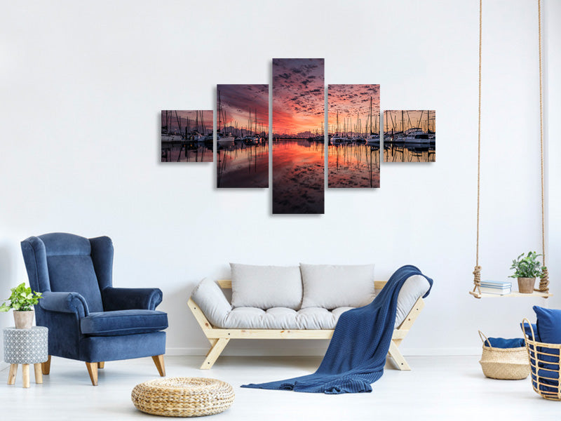 5-piece-canvas-print-evening-mood-in-the-harbor