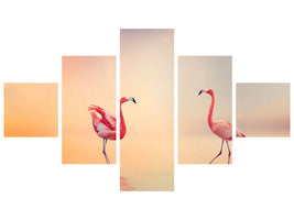 5-piece-canvas-print-romantic-flamingos