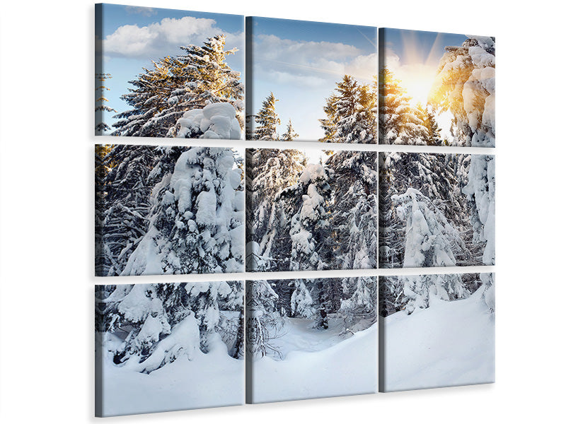 9-piece-canvas-print-fir-in-snow