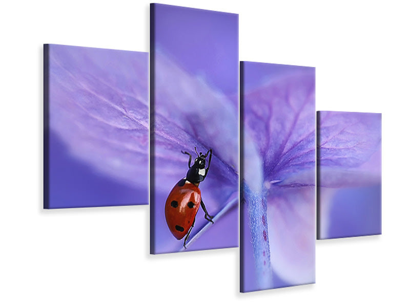 modern-4-piece-canvas-print-ladybird-on-purple-hydrangea