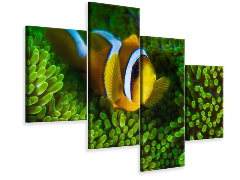 modern-4-piece-canvas-print-yellow-clownfish-on-green-anemon