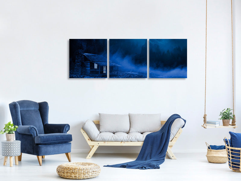 panoramic-3-piece-canvas-print-at-night-in-the-woods