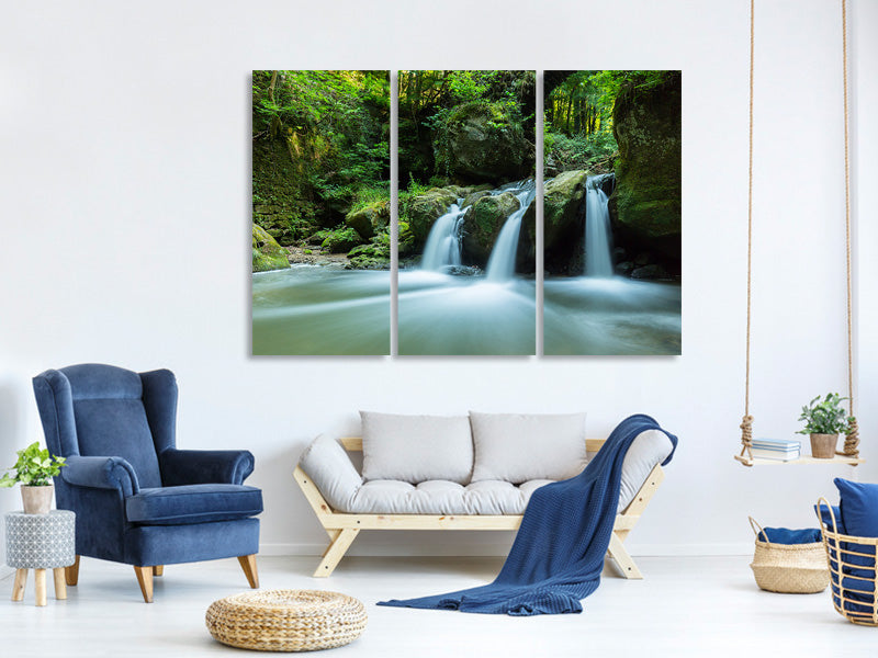 3-piece-canvas-print-falling-water-in-the-wood