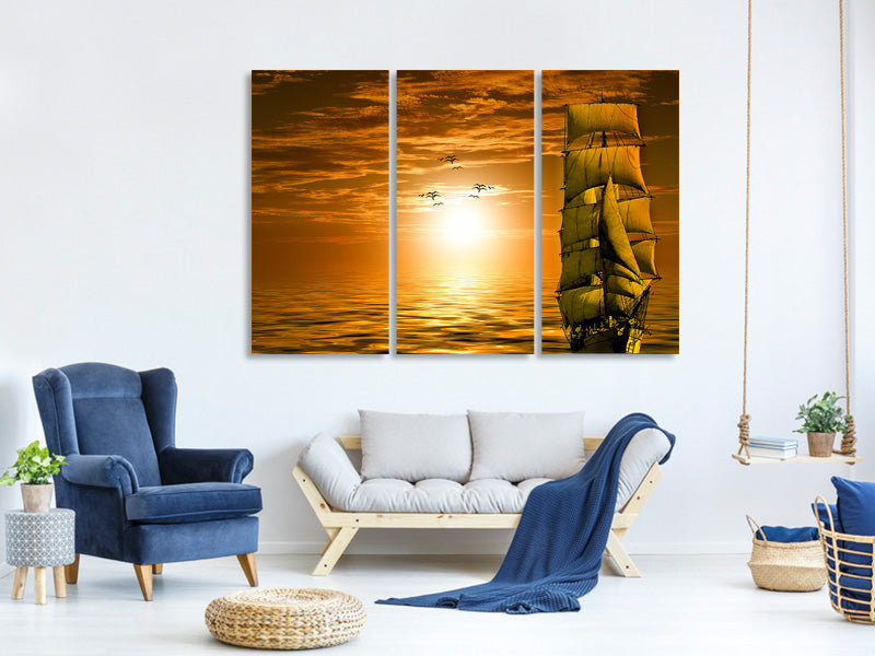 3-piece-canvas-print-sailing-ship-in-the-sunset