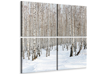 4-piece-canvas-print-birch-forest-tracks-in-snow