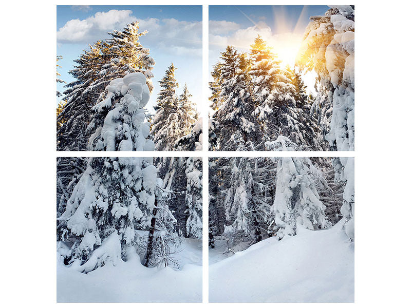 4-piece-canvas-print-fir-in-snow