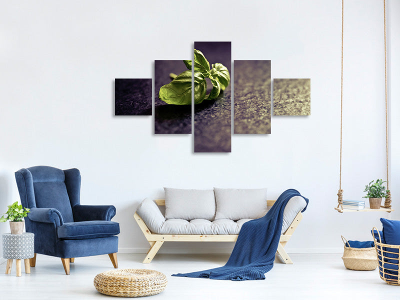 5-piece-canvas-print-basil-leaves