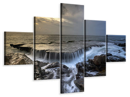 5-piece-canvas-print-evening-mood-at-the-sea