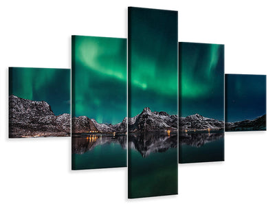 5-piece-canvas-print-lofoten-aurora-reflection