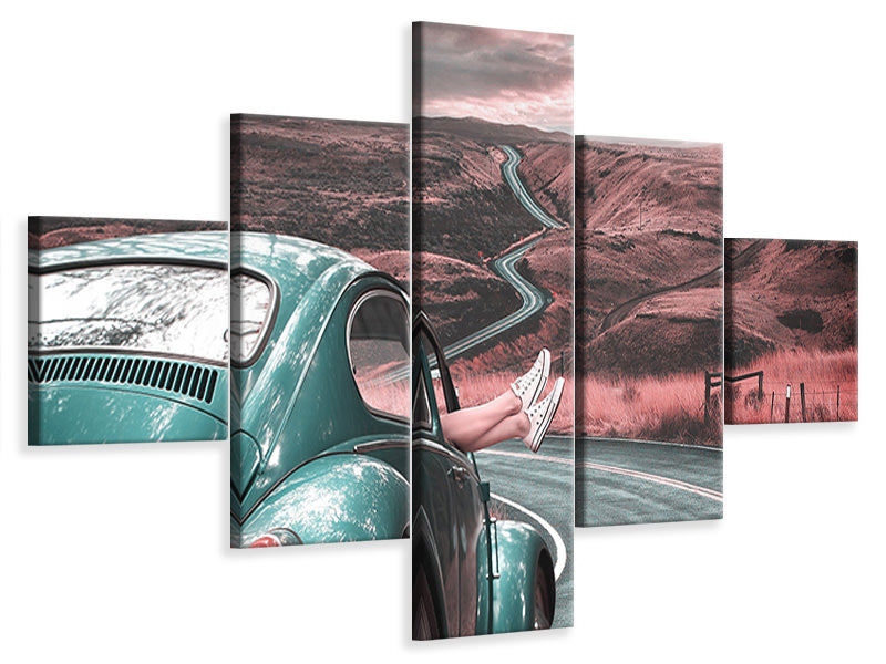 5-piece-canvas-print-on-the-road-with-the-classic-car