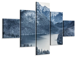 5-piece-canvas-print-photo-wallaper-mountains-in-monochrome