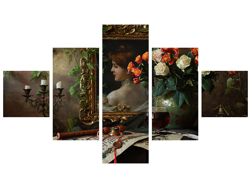 5-piece-canvas-print-still-life-with-flowers-and-picture