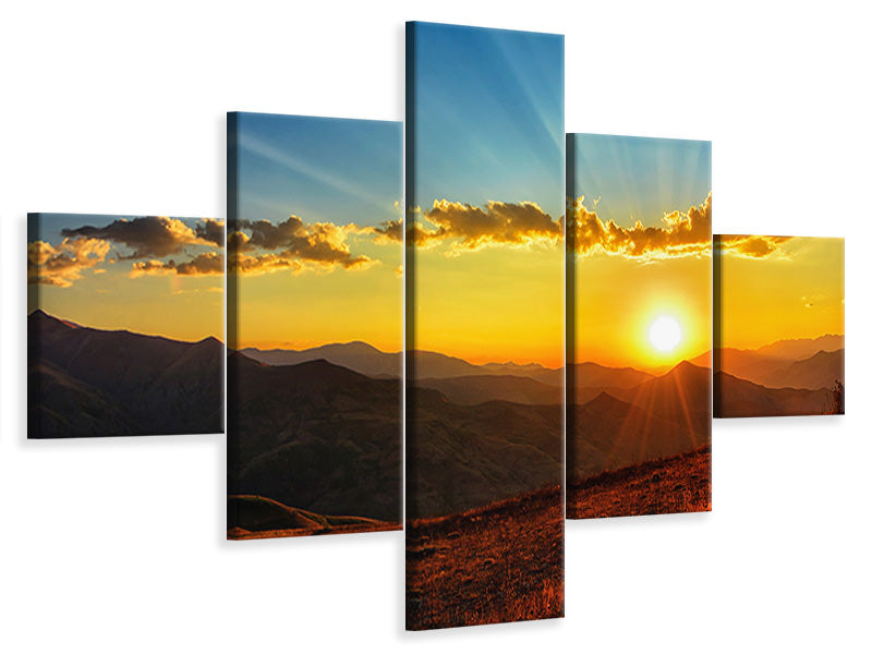 5-piece-canvas-print-sunset-in-the-world-of-mountains