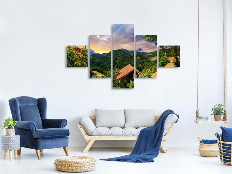 5-piece-canvas-print-swiss-mountains-in-summer