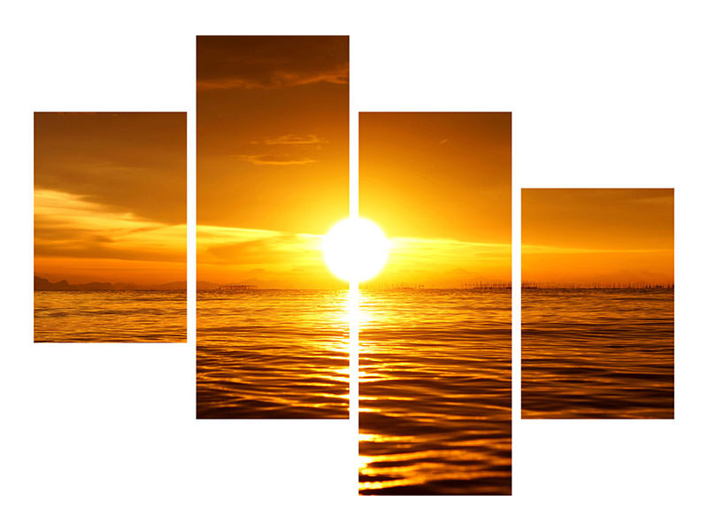 modern-4-piece-canvas-print-glowing-sunset-on-the-water