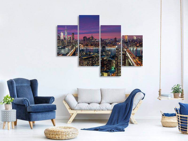 modern-4-piece-canvas-print-manhattan-skyline-during-beautiful-sunset