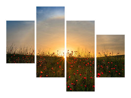 modern-4-piece-canvas-print-red-poppies-and-sunrise