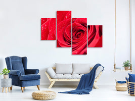 modern-4-piece-canvas-print-red-rose-in-morning-dew