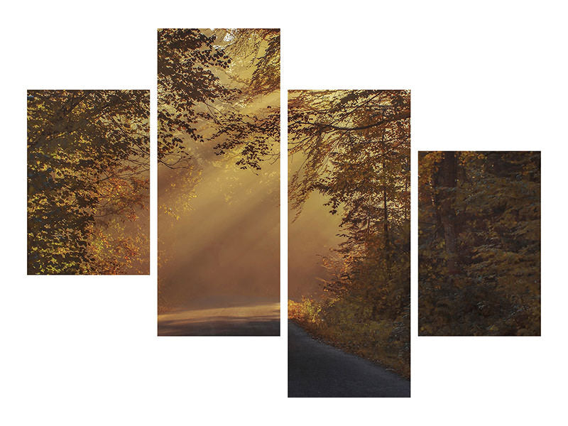 modern-4-piece-canvas-print-sunbeams-in-the-forest