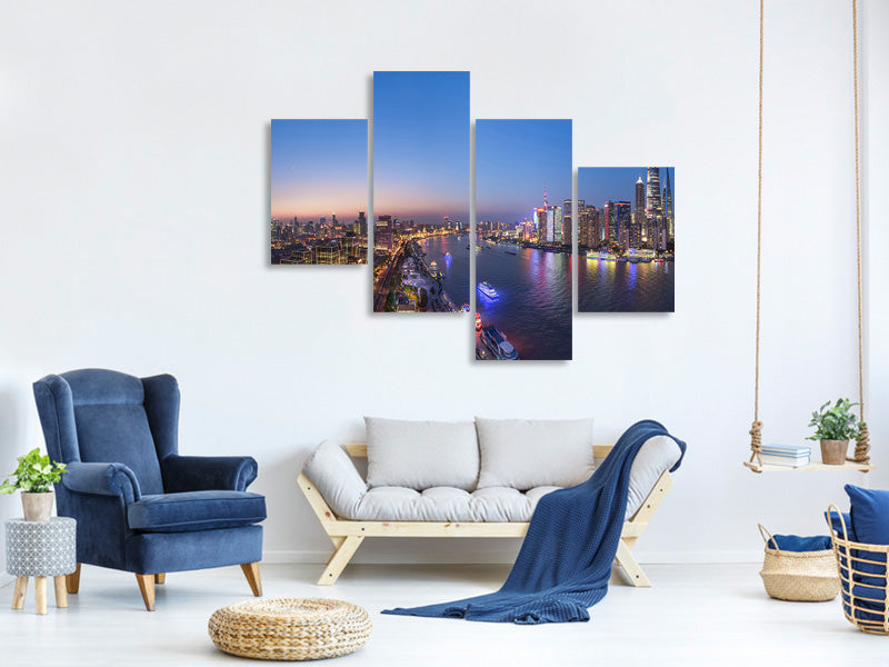 modern-4-piece-canvas-print-the-blue-hour-in-shanghai