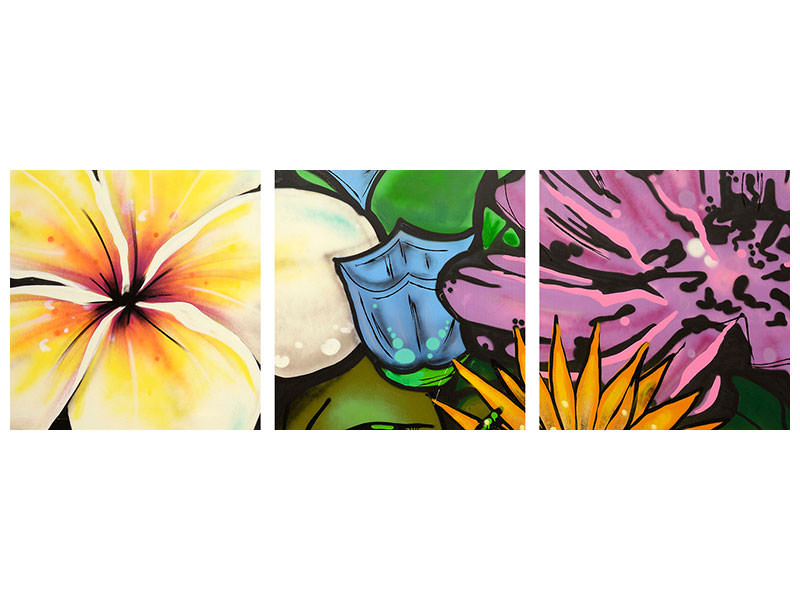 panoramic-3-piece-canvas-print-graffiti-flowers