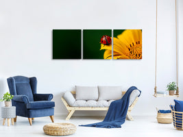 panoramic-3-piece-canvas-print-ladybug-on-the-sunflower