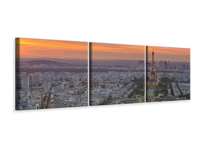 panoramic-3-piece-canvas-print-paris-skyline-at-sunset