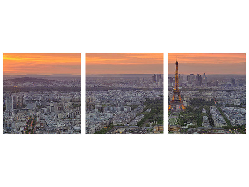 panoramic-3-piece-canvas-print-paris-skyline-at-sunset