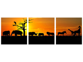 panoramic-3-piece-canvas-print-safari-animals-at-sunset