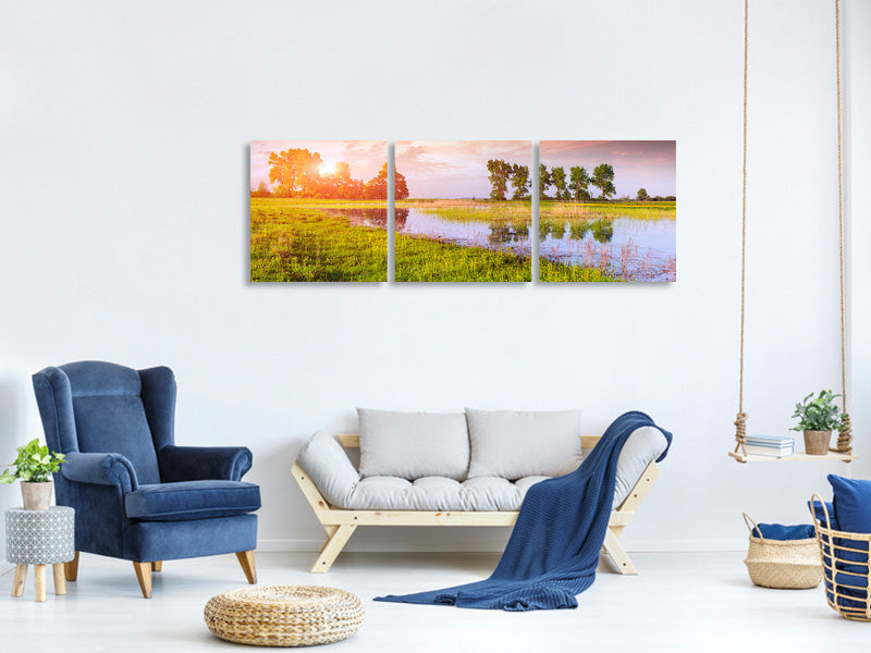 panoramic-3-piece-canvas-print-sunset-on-lake