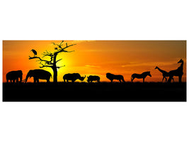 panoramic-canvas-print-safari-animals-at-sunset